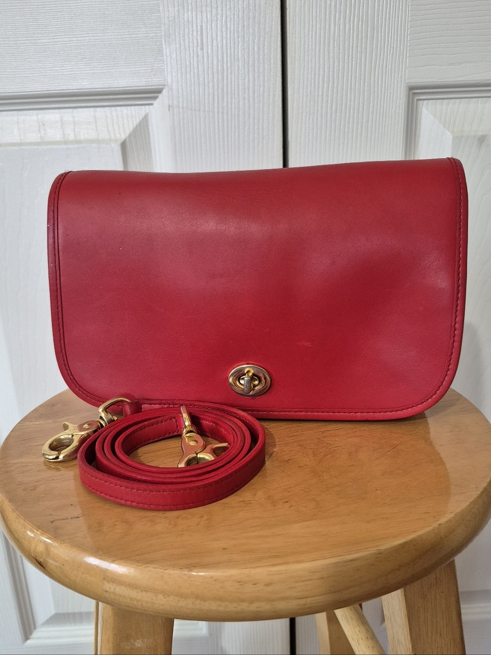 TANNERY WEST vintage Red Leather Turnlock Satchel - Picture 3 of 16